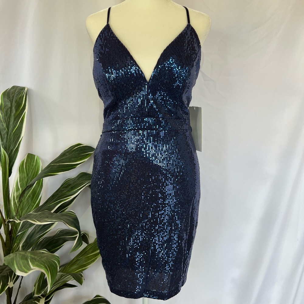NWT Love, Nickie Lew navy blue sequins party dress size M